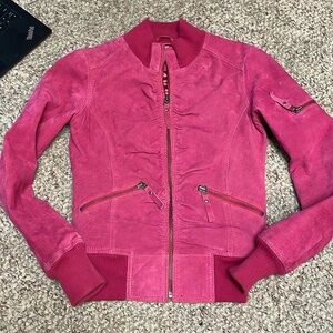 Vintage y2k hot pink leather bomber jacket